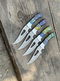 Custom Handmade Hunting Knife with 4" Damascus Steel Blade and rasin Handle