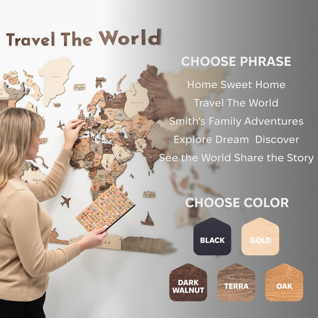 Wooden Map Quote Sign - Gold
