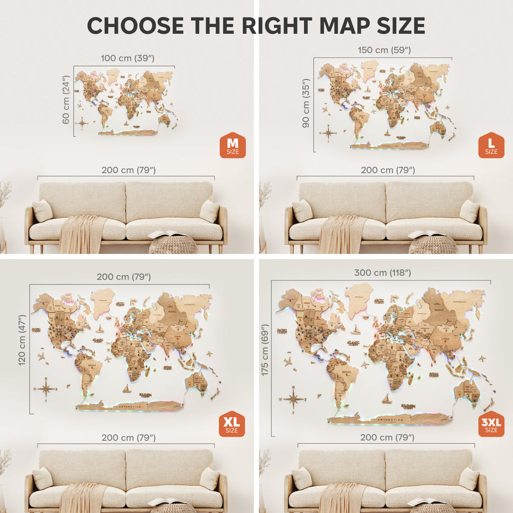 3D LED Wooden World Map 2.0 Gold