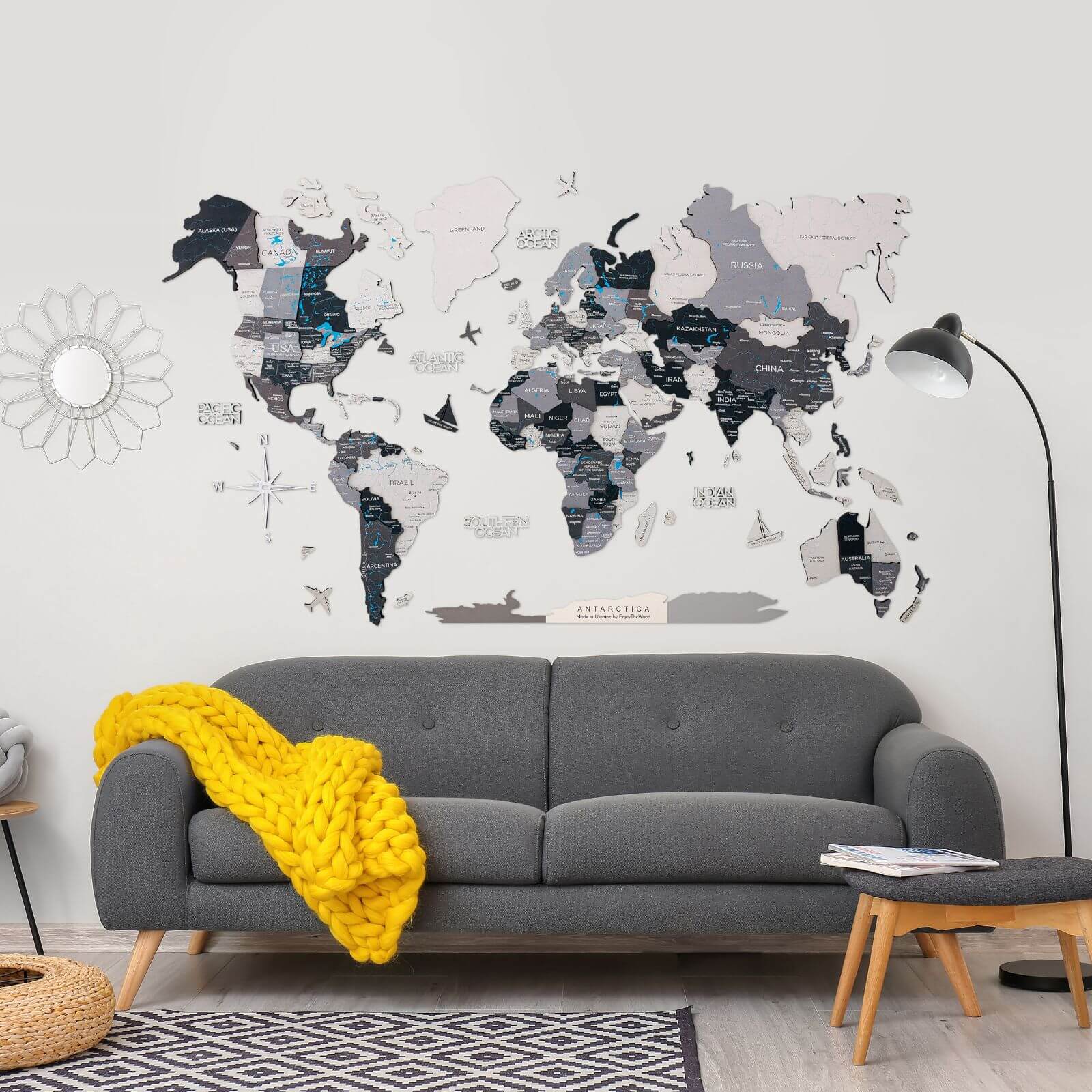 3D Luminous Colored Wooden World Map Nordik