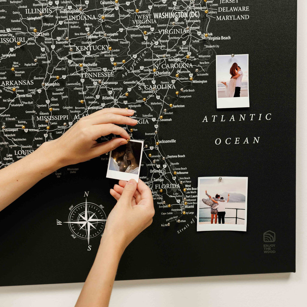 Wooden Canvas USA Map - Black