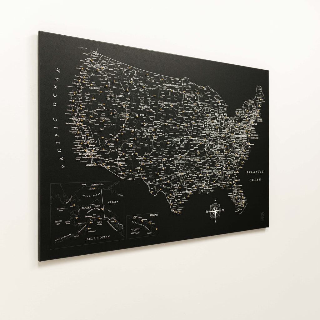 Wooden Canvas USA Map - Black