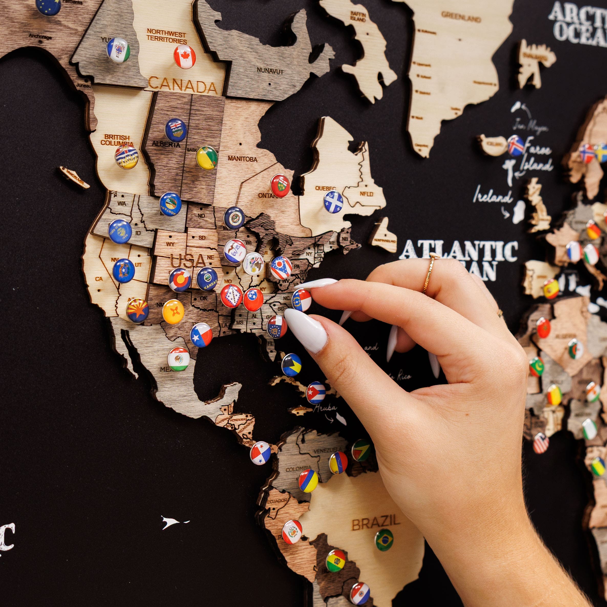 3D Wooden Panel World Map - Smokey