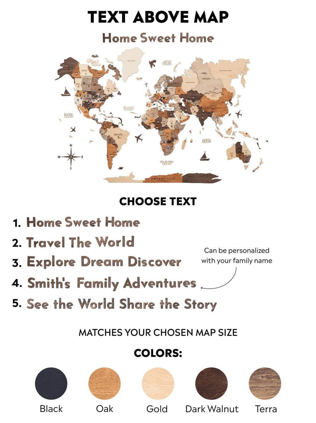 Wooden Map Quote Sign - Gold